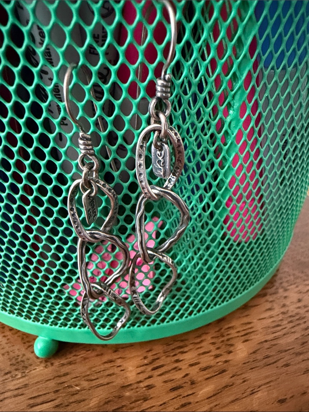 Sterling Silver Dangle  Link Earrings - Unknown Brand stamped 925